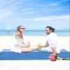 Beach Blanket Blue White Stripes Geometry Sandproof Waterproof Beach Mat Modern Minimalist Sand Free Mat Quick Drying Beach Essentials for Vacation Lightweight with 4 Stakes & Corner Pockets 95"x80" view 4