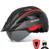 VICTGOAL Bike Helmet with USB Rechargeable Rear Light Detachable Magnetic Goggles Removable Sun Visor Mountain & Road Bicycle Helmets for Men Women Adult Cycling Helmets (XL: 59-63 cm, Black Red) view 1
