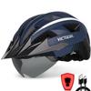 VICTGOAL Bike Helmet with USB Rechargeable Rear Light Detachable Magnetic Goggles Removable Sun Visor Mountain & Road Bicycle Helmets for Men Women Adult Cycling Helmets (M: 54-58 cm, Navy Blue) view 1