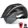 VICTGOAL Bike Helmet with USB Rechargeable Rear Light Detachable Magnetic Goggles Removable Sun Visor Mountain & Road Bicycle Helmets for Men Women Adult Cycling Helmets (XL: 59-63 cm, Black White) view 1
