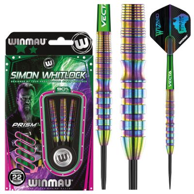 Winmau Simon Whitlock Urban World Cup Edition 22 Gram Professional Steeltip Tungsten Darts Set with Flights and Stems (Shafts)