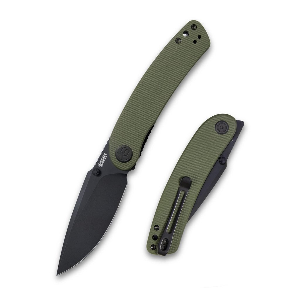 KUBEY Momentum KU344G Everyday Carry Pocket Knife, 3.43-Inch Drop Point Blade G10 Handles with Dual Thumb Studs and Reversible Clip for Outdoor Hunting Camping