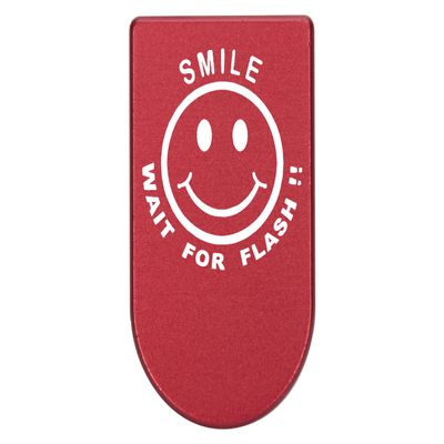 NDZ Performance Magazine Base Plate with Finger Extension for Springfield Hellcat 10 Round 9mm  Red Laser Engraved Aluminum  Smile Wait for Flash Smiley  USA Made