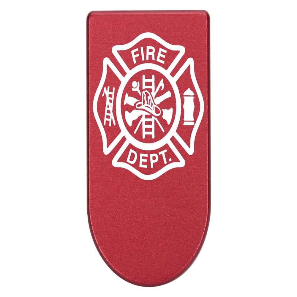 NDZ Performance Magazine Base Plate with Finger Extension for Springfield Hellcat 10 Round 9mm Red Laser Engraved Aluminum Fire Department Emblem USA Made