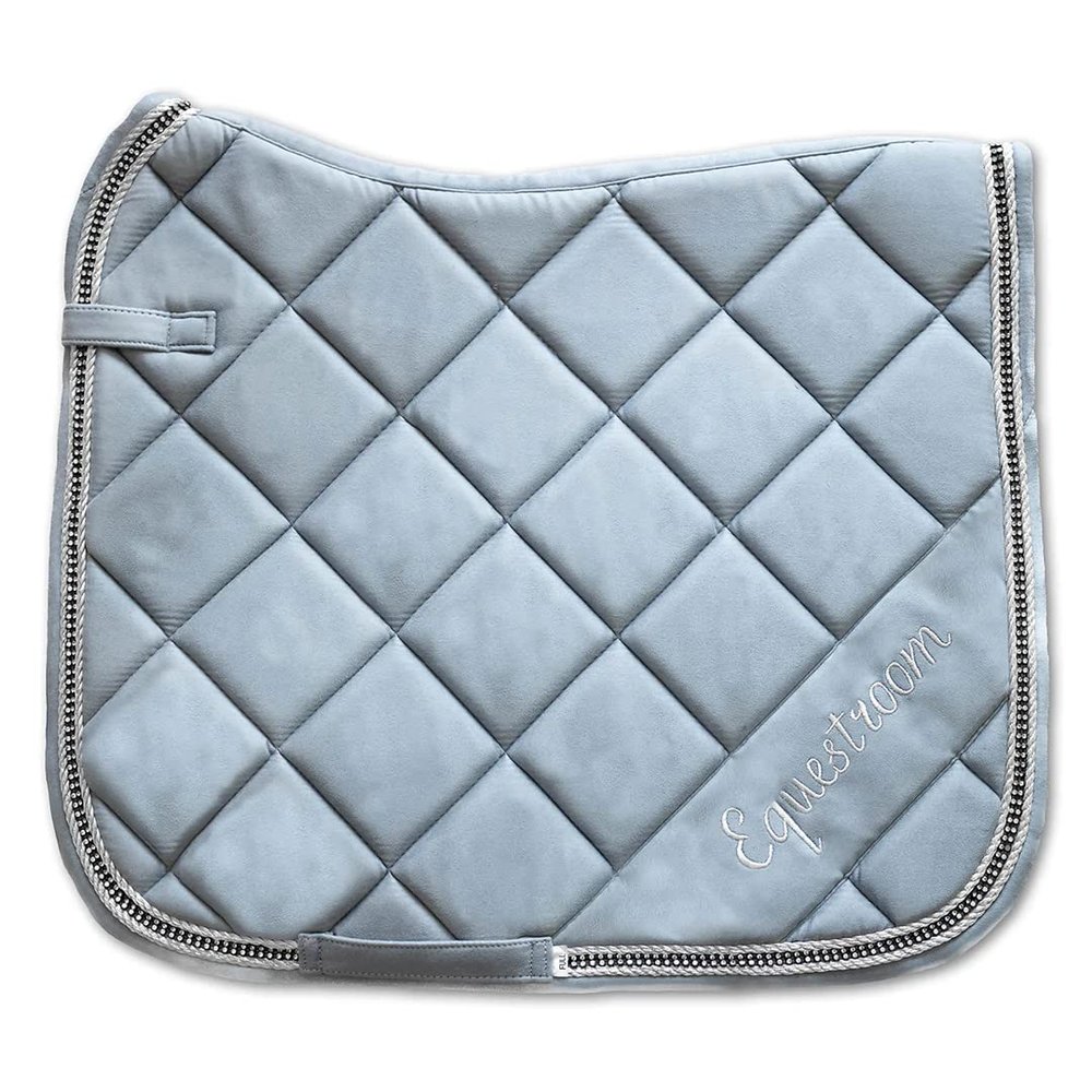 Equestroom Suede Moonstone Blue English Saddle Pad with Silver Piping | Jump Shape Saddle Pad | Dressage Shape Saddle Pad | Matte Blue Saddle Pad for Horseback Riding Dressage Full
