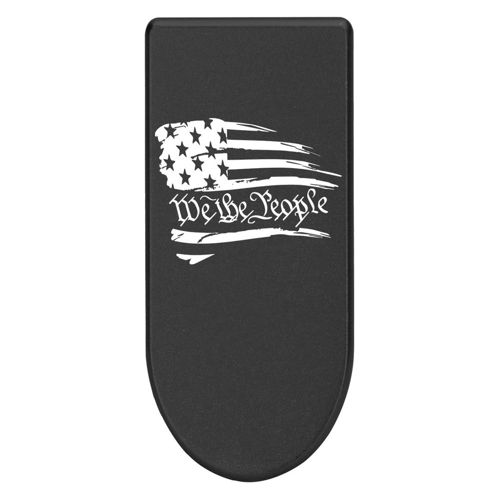 NDZ Performance Magazine Base Plate with Finger Extension for Springfield Hellcat 10 Round 9mm  Black Laser Engraved Aluminum  US Flag We The People  USA Made