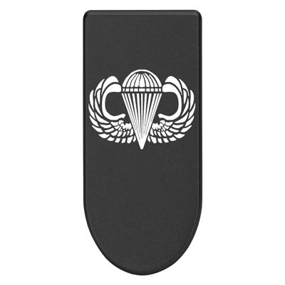 NDZ Performance Magazine Base Plate with Finger Extension for Springfield Hellcat 10 Round 9mm  Black Laser Engraved Aluminum  Airborne Jump Wings  USA Made