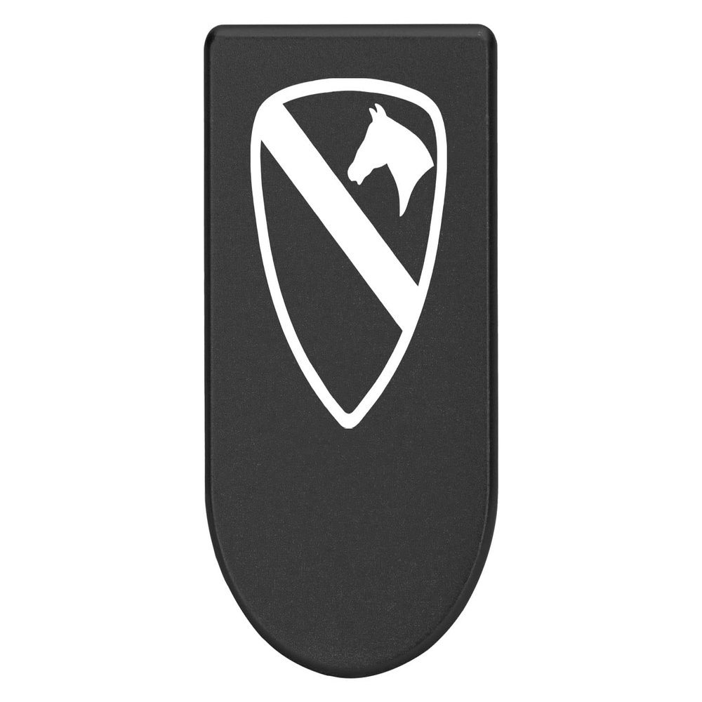 NDZ Performance Magazine Base Plate with Finger Extension for Springfield Hellcat 10 Round 9mm  Black Laser Engraved Aluminum  US Army 1st Cavalry  USA Made