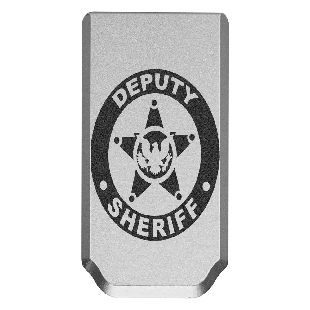 NDZ Performance Magazine Base Plate for Springfield Hellcat 10 Round 9mm Laser Engraved Anodized Aluminum in Silver - Deputy Sheriff Logo Eagle