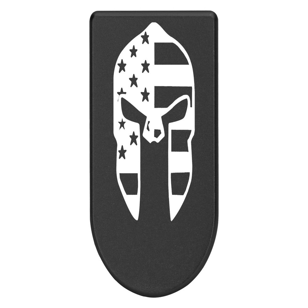 NDZ Performance Magazine Base Plate with Finger Extension for Springfield Hellcat 10 Round 9mm Black Laser Engraved Aluminum Spartan Helmet US Flag USA Made