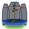 GYMAX Trampoline for Kids, 7FT Toddler Trampoline with Safety Enclosure Net & Seamless Spring Pad, Heavy Duty Small Indoor/Outdoor Rebounder for Boys, Girls Age 3+ (Green & Blue) view 1