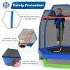 GYMAX Trampoline for Kids, 7FT Toddler Trampoline with Safety Enclosure Net & Seamless Spring Pad, Heavy Duty Small Indoor/Outdoor Rebounder for Boys, Girls Age 3+ (Green & Blue) view 2