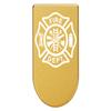 NDZ Performance Magazine Base Plate with Finger Extension for Springfield Hellcat 10 Round 9mm  Gold Laser Engraved Aluminum  Fire Department Emblem  USA Made view 1