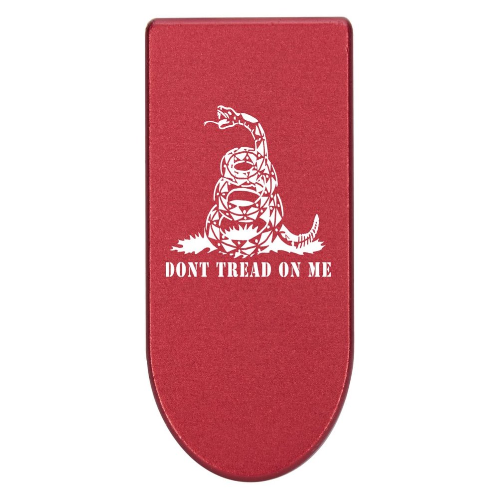 NDZ Performance Magazine Base Plate with Finger Extension for Springfield Hellcat 10 Round 9mm  Red Laser Engraved Aluminum  Don't Tread On Me Snake Squares  USA Made