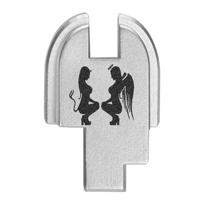 NDZ Performance Slide Cover Back Plate for Springfield Hellcat, Hellcat Pro & Comp  Silver Laser Engraved Anodized Aluminum  USA Made  Naughty and Nice Girls