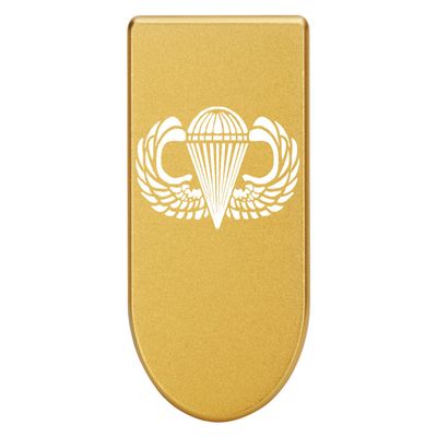 NDZ Performance Magazine Base Plate with Finger Extension for Springfield Hellcat 10 Round 9mm Gold Laser Engraved Aluminum Airborne Jump Wings USA Made