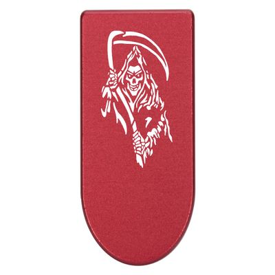 NDZ Performance Magazine Base Plate with Finger Extension for Springfield Hellcat 10 Round 9mm  Red Laser Engraved Aluminum  Grim Reaper 2  USA Made
