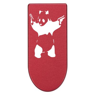 NDZ Performance Magazine Base Plate with Finger Extension for Springfield Hellcat 10 Round 9mm  Red Laser Engraved Aluminum  Panda with Guns Outline  USA Made