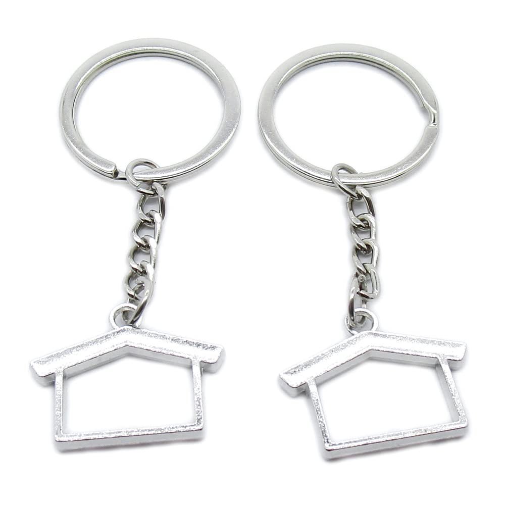 10 Pieces Keychain Keyring Door Car Key Chain Ring Tag Charms Supplies OU3W1O House Cabochon Frame