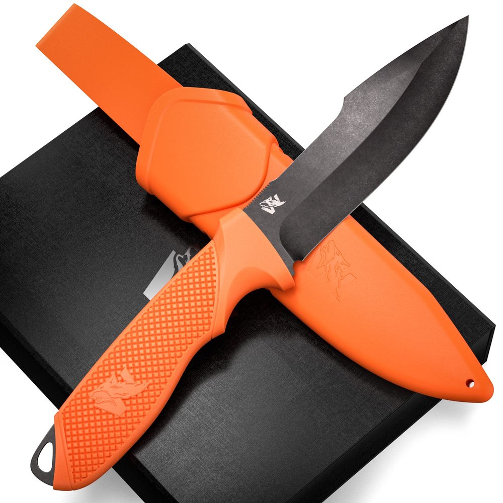 ODENWOLF WOLF-I Full Tang Survival Knife with Sheath - Stylish Tactical Fixed Blade - Made of 440C Steel - Bushcraft and Camping Knife Survival - Perfect EDC Outdoor Knife with TPE Handle