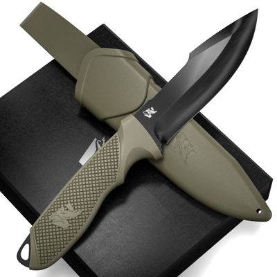 ODENWOLF WOLF-I Full Tang Survival Knife with Sheath - Stylish Tactical Fixed Blade - Made of D2 Steel - Bushcraft and Camping Knife Survival - Perfect EDC Outdoor Knife with TPE Handle
