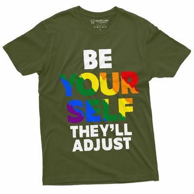 Be Yourself They Will Adjust T-Shirt LGBTQ Men's Unisex Women's Pride Month Tee (X-Large Military Green)