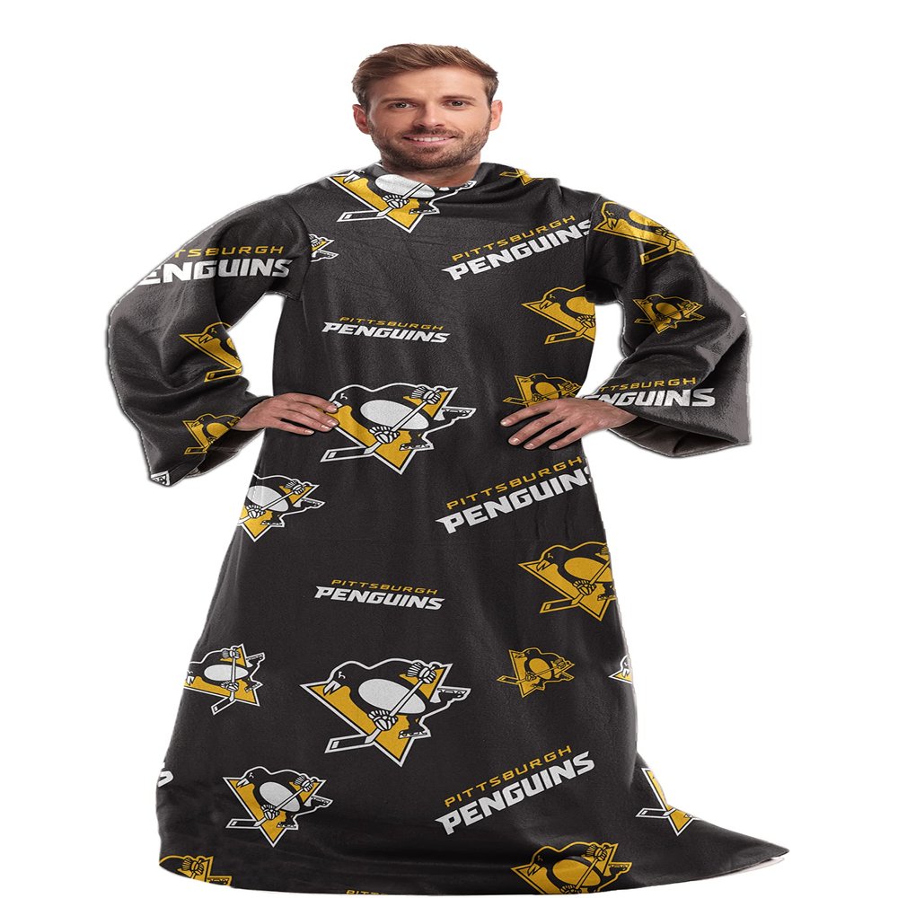 Northwest NHL Pittsburgh Penguins Toss Silk Touch Comfy Throw with Sleeves 48" x 71"