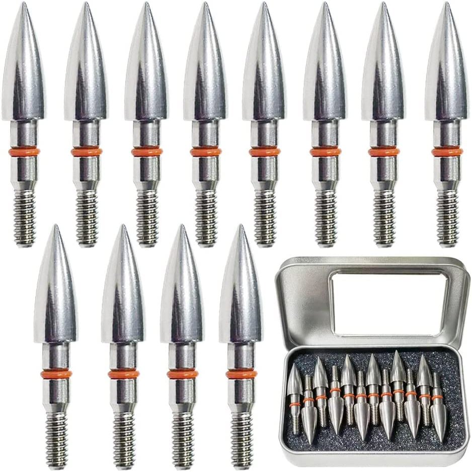 100 Grains Premium Stainless Steel Archery Target Field Points arrowheads,5/16" Archery Arrow Field Points Bullet PointsScrew in Archery Field Tips and Broadheads (1 Dozen 12 PCS)