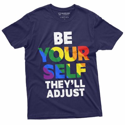 Be Yourself They Will Adjust T-Shirt LGBTQ Men's Unisex Women's Pride Month Tee (Large Navy Blue)