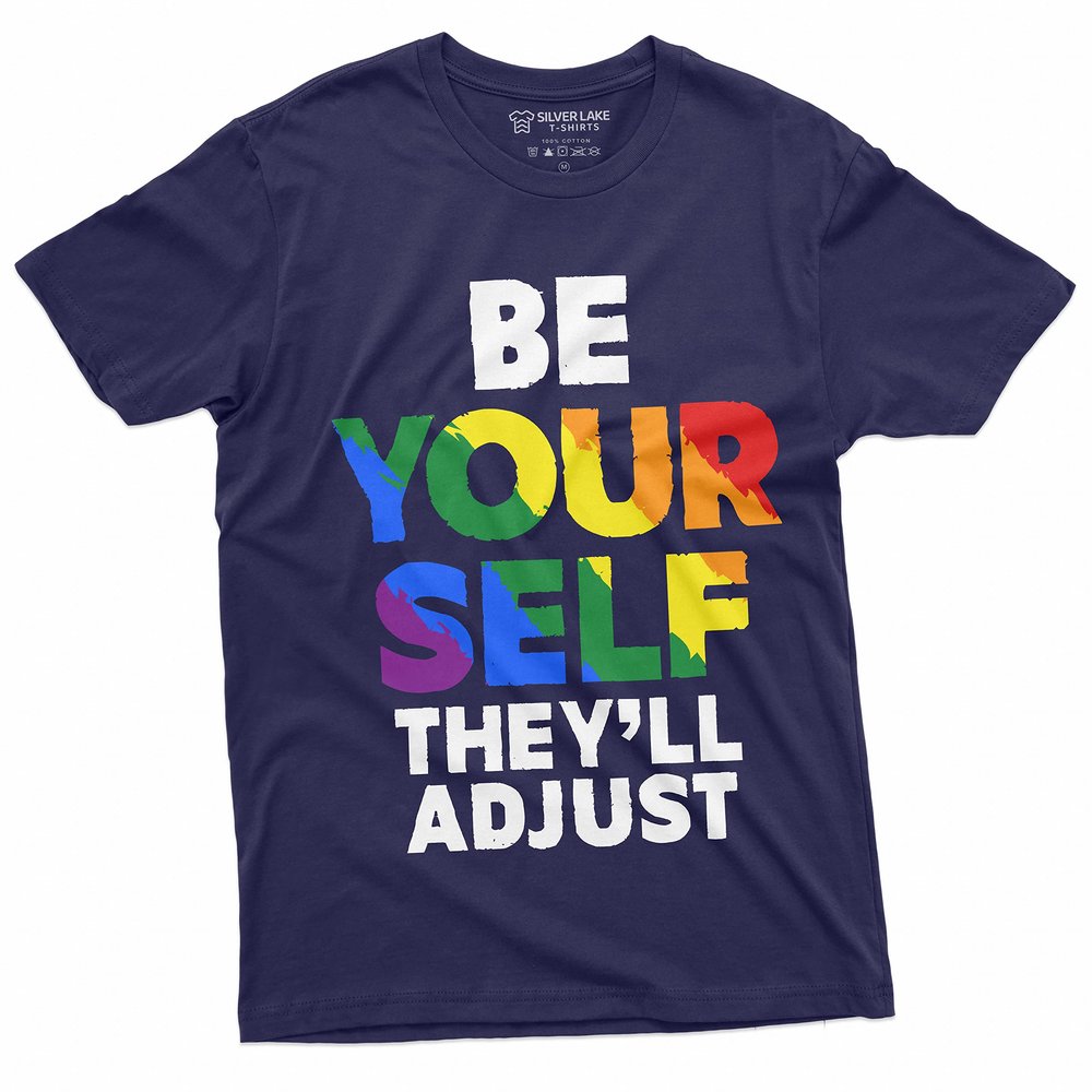 Be Yourself They Will Adjust T-Shirt LGBTQ Men's Unisex Women's Pride Month Tee (Large Navy Blue)