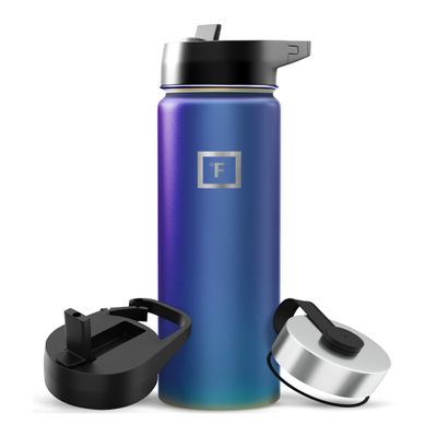 IRON FLASK Camping & Hiking Hydration Flask with Straw, Wide Mouth Insulated Stainless Steel Sports Water Bottle - 22 oz Aurora