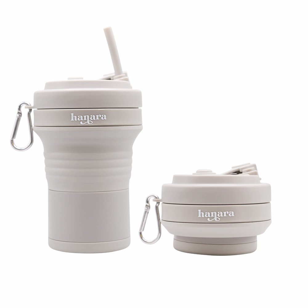 HANARA Collapsible Cup with Reusable Straw  18 Oz (550 Ml), Portable Travel Mug, BPA-Free, Leak-Proof, Microwave & Dishwasher Safe, Multi-Purpose for Hot & Cold Drinks  Gray
