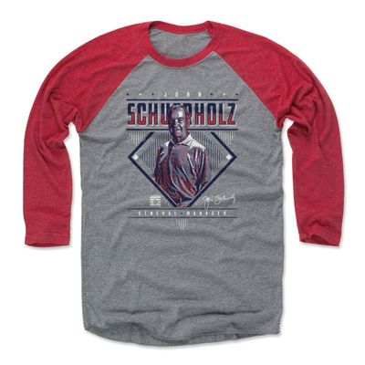 500 LEVEL John Schuerholz 3/4 Sleeve T-Shirt (Baseball Tee, XXX-Large, Red/Heather Gray) - John Schuerholz Atlanta Diamond Name WHT