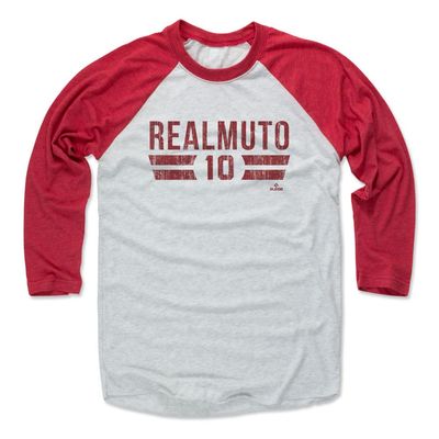 500 LEVEL J.T. Realmuto 3/4 Sleeve T-Shirt (Baseball Tee, X-Small, Red/Ash) - J.T. Realmuto Philadelphia Font