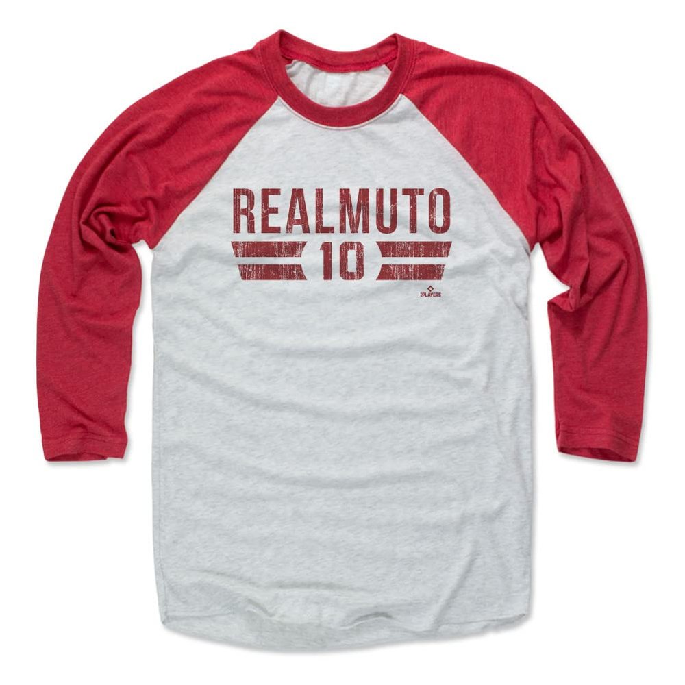 500 LEVEL J.T. Realmuto 3/4 Sleeve T-Shirt (Baseball Tee, X-Small, Red/Ash) - J.T. Realmuto Philadelphia Font