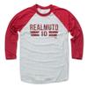 500 LEVEL J.T. Realmuto 3/4 Sleeve T-Shirt (Baseball Tee, X-Small, Red/Ash) - J.T. Realmuto Philadelphia Font view 1