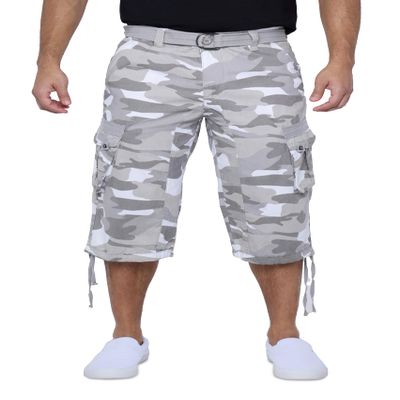X RAY Men's Belted Long Cargo Shorts for Men, Below Knee Length Mens Cargo Shorts, 3/4 Pants (Big and Tall Shorts for Men) White Camo 33