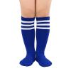 American Trends Kids Toddler Soccer Socks Knee High Tube long Three Stripes Cotton Uniform Sports Socks for Child Boys Girls 1 Pack Navy Blue White 6-9 Years view 1