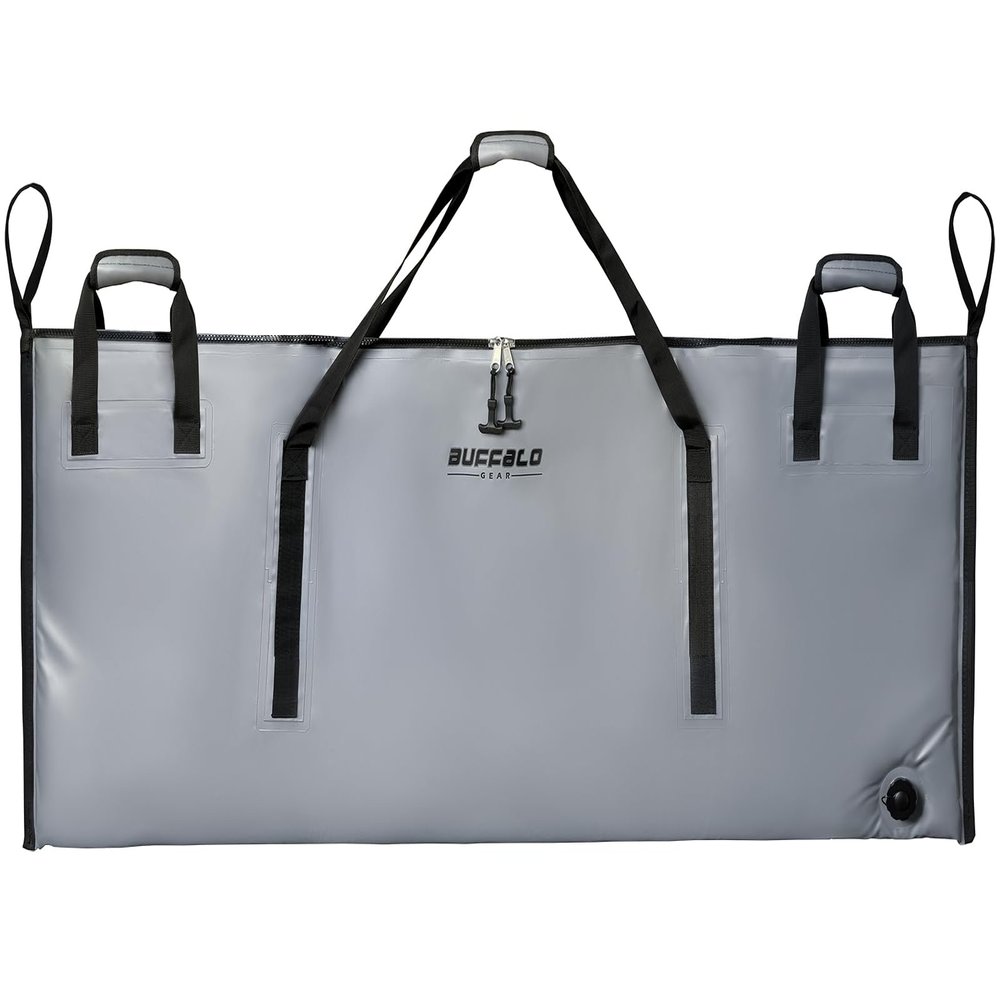Buffalo Gear Insulated Fish Kill Bag 60x24 In,Leakproof Fish Cooler Bag with YKK Zipper,Large Portable Fish Bag White,Keep Ice Cold More Than 24 Hours (Grey)