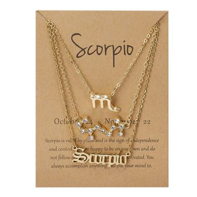 3Pcs 12 Constellation Zodiac Sign Layered Choker Necklaces Old English Letter Astrology Horoscope with Message Card for Women Birthday Friendship Jewelry-Scorpio