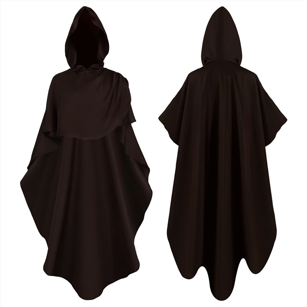 tuduoms Halloween Costumes for Adult Medieval Hooded Monk Cloak Renaissance Priest Robe Friar Cosplay Costume Goth Clothes Coffee
