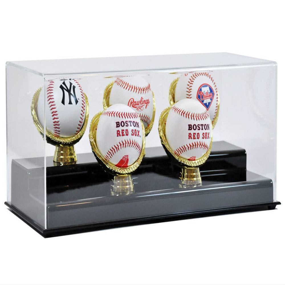 Gold Glove Acrylic Baseball Display Case Holder for Baseballs (1 to 5 Baseballs) (5-Baseball Gold Glove Display)