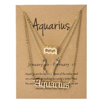 3Pcs 12 Constellation Zodiac Sign Layered Choker Necklaces Old English Letter Astrology Horoscope with Message Card for Women Birthday Friendship Jewelry-Aquarius