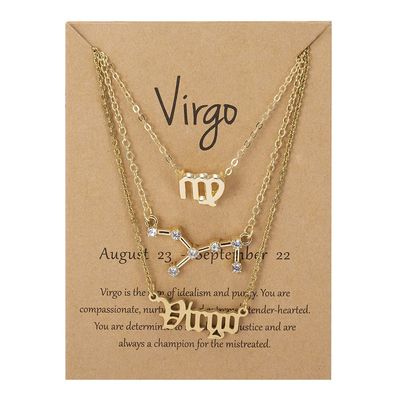 3Pcs 12 Constellation Zodiac Sign Layered Choker Necklaces Old English Letter Astrology Horoscope with Message Card for Women Birthday Friendship Jewelry-Virgo