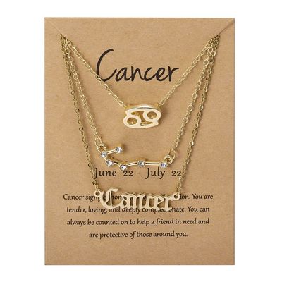 3Pcs 12 Constellation Zodiac Sign Layered Choker Necklaces Old English Letter Astrology Horoscope with Message Card for Women Birthday Friendship Jewelry-Cancer