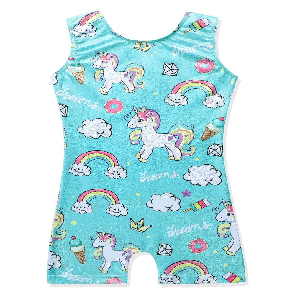 EQSJIU Leotards For Girls Gymnastics With Shorts Aqua Unicorn Rainbow Cloud Ice Cream Lollipop Diamond Shiny Sparkle Toddler Gymnastics Leotards 2t 3t 2-3t