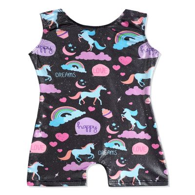 EQSJIU Girls Leotards For Gymnastics With Shorts Black Unicorn Rainbow Pink Cloud Love Heart Shiny Sparkle Leotard Gymnastics Unitards For Girls 3t 4t 3-4t