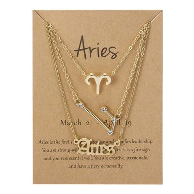 3Pcs 12 Constellation Zodiac Sign Layered Choker Necklaces Old English Letter Astrology Horoscope with Message Card for Women Birthday Friendship Jewelry-Aries