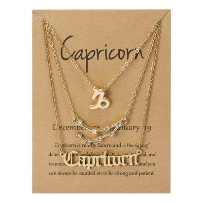 3Pcs 12 Constellation Zodiac Sign Layered Choker Necklaces Old English Letter Astrology Horoscope with Message Card for Women Birthday Friendship Jewelry-Capricorn