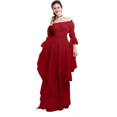 tuduoms Halloween Medieval Pirate Dress for Womens Vintage Gothic Plus Size Costume Renaissance Gown Victorian Princess Dress Wine